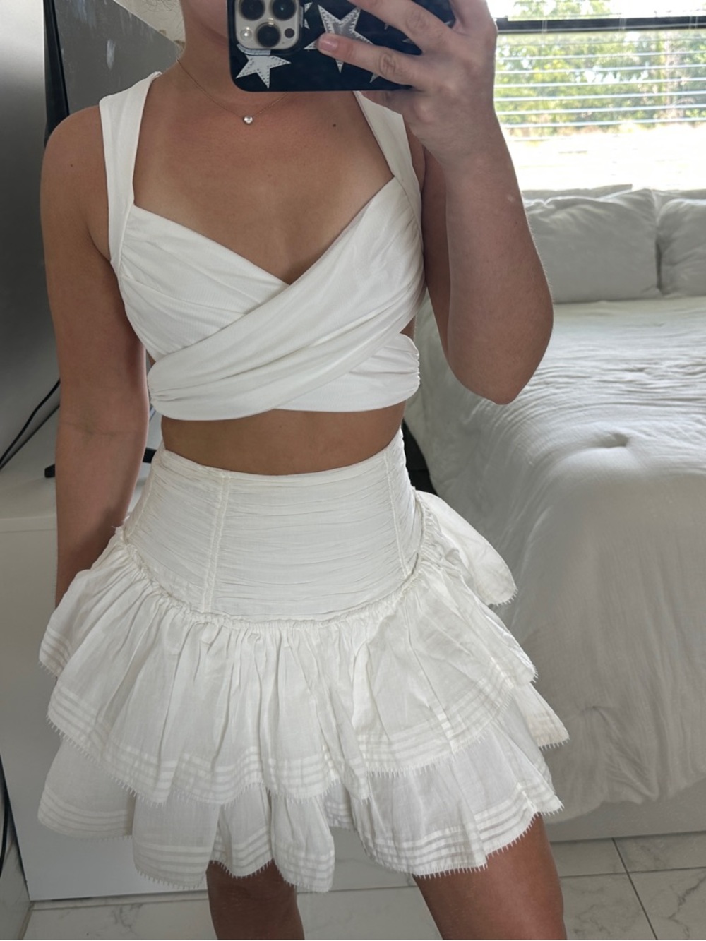Aje White Tiered Ruffle Mini Skirt